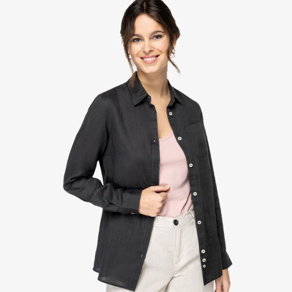 Spasso Ladies Long Sleeve Linen Shirt Thumbnail